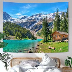 Tenture Murale Paysage Chalet au Bord du Lac