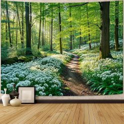 Tenture Murale Paysage Chemin Forestier Fleuri Sous-Bois aux Fleurs Blanches