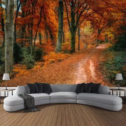 Tenture Murale Paysage Chemin d’Automne aux Feuilles Dorées