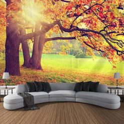 Tenture Murale Paysage "Clairière d’Automne aux Feuilles d’Or"