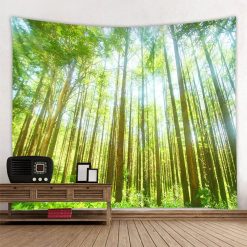 Tenture Murale Paysage "Forêt Lumineuse aux Colonnes de Vert"