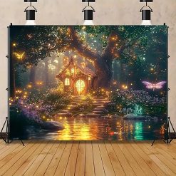 Tenture Murale Paysage Maisonnette Féérique au Bord de l’Eau Lumineuse