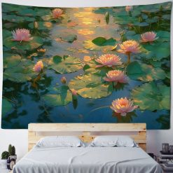 Tenture Murale Paysage "Nymphéas Dorés en Peinture à l'Huile"