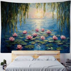 Tenture Murale Paysage "Nymphéas au Soleil Couchant en Peinture à l'Huile"