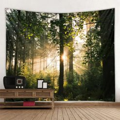 Tenture Murale Paysage "Rayons Dorés au Cœur de la Forêt"