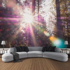 Tenture Murale Paysage "Rayons Solaires de la Forêt Enchantée"