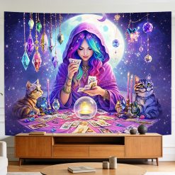 Tenture Murale Psychédélique Nuit Mystique et Cristaux