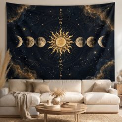 Tenture Murale Zen "Cycle Lunaire & Soleil Cosmique"