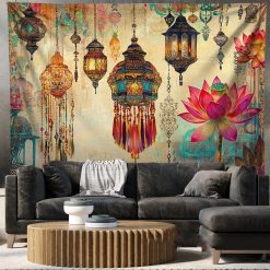 Tenture Murale Zen "Lanternes Orientales & Lotus Sacré"