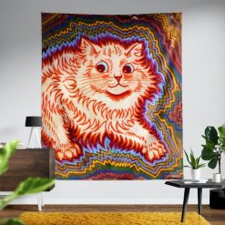 Tenture Murale Animaux Chat Psychédélique aux Ondes Colorées