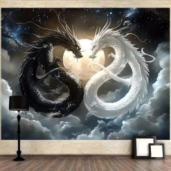 Tenture Murale Animaux « Dragons Lunaires Yin et Yang »