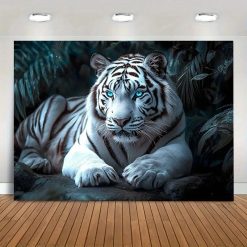 Tenture Murale Animaux « Tigre Blanc au Regard d’Azur »