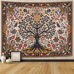 Tenture Murale Arbre de Vie Vintage Fleurs Oiseaux Ornements