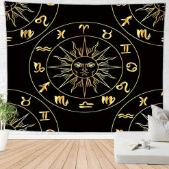 Tenture Murale Astrologie « Soleil d’Or du Zodiaque »