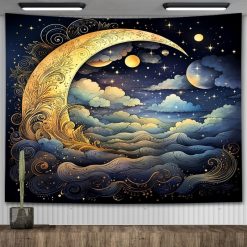 Tenture Murale Bohème Croissant de Lune Doré sur l’Océan Céleste