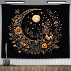 Tenture Murale Bohème Croissant de Lune et Jardin Solaire Fleuri