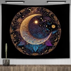 Tenture Murale Bohème Croissant de Lune et Mandala Céleste Ornemental