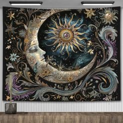 Tenture Murale Bohème Déesse Lunaire et Soleil Céleste Ornemental