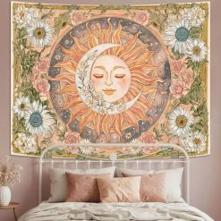 Tenture Murale Bohème "Éclipse Florale Rosée"