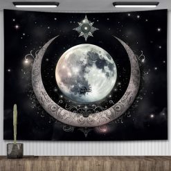 Tenture Murale Bohème Pleine Lune et Croissant Céleste Ornemental