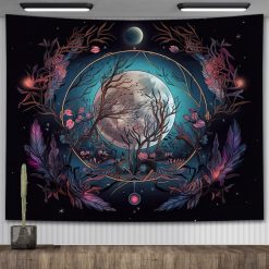 Tenture Murale Bohème Pleine Lune et Forêt Nocturne Enchantée