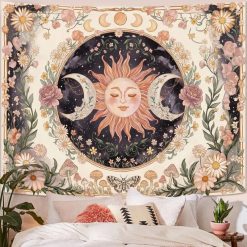 Tenture Murale Bohème "Triple Lune Éveil Floral"