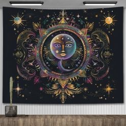 Tenture Murale Bohème Visage Céleste et Mandala Cosmique