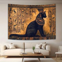Tenture Murale Égyptienne "Bastet, Déesse Chat Sacrée"