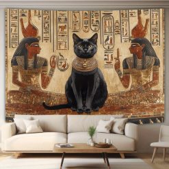 Tenture Murale Égyptienne "Chat Noir Sacré des Pharaons"