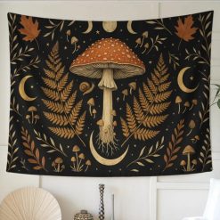 Tenture Murale Hippie Champignon Magique et Jardin Lunaire Mystique