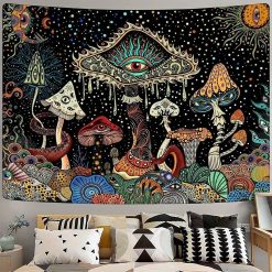 Tenture Murale Hippie Champignons Psychédéliques et Œil Mystique