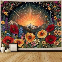 Tenture Murale Hippie Lever de Soleil sur les Montagnes Fleuries