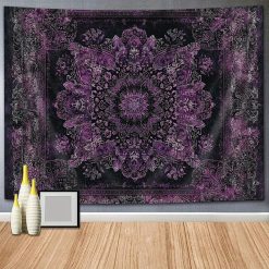 Tenture Murale Hippie Mandala Floral Velours Améthyste