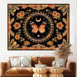 Tenture Murale Hippie Papillon Céleste et Tournesols Mystiques