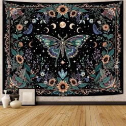 Tenture Murale Hippie Papillon Lunaire et Jardin Céleste