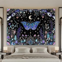Tenture Murale Hippie Papillon Mystique et Jardin Lunaire