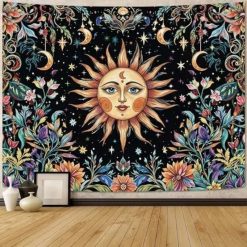 Tenture Murale Hippie Soleil Céleste et Jardin Enchanté