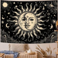 Tenture Murale Hippie Soleil Lune Étoiles Céleste