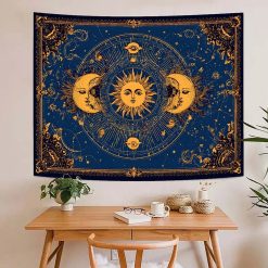 Tenture Murale Hippie Soleil & Lunes "Oracle Astral Doré"