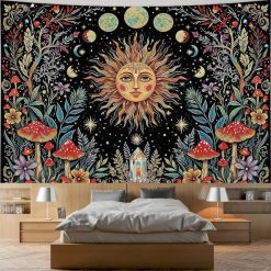 Tenture Murale Hippie Soleil Mystique et Jardin Enchanté