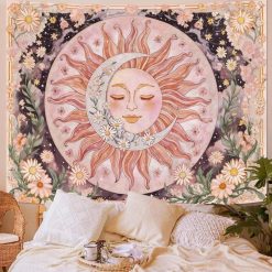 Tenture Murale Hippie Soleil et Lune Fleuris aux Marguerites