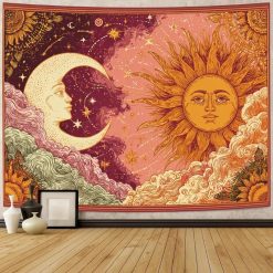 Tenture Murale Hippie Soleil et Lune dans les Nuages Célestes