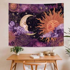 Tenture Murale Hippie Soleil et Lune dans les Nuages Cosmiques
