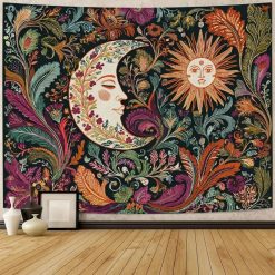 Tenture Murale Hippie Soleil et Lune dans un Jardin Fantastique