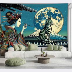Tenture Murale Japonaise Estampe Nuit au Mont Fuji