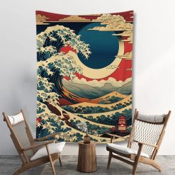 Tenture Murale Japonaise Grande Vague au Clair de Lune