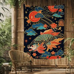 Tenture Murale Japonaise Poisson Dragon sous les Astres