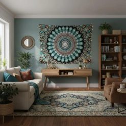 Tenture Murale Mandala Éclat de Turquoise