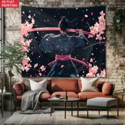 Magnifique Tenture murale Japonaise Samouraï Katana Fleurs de Cerisier