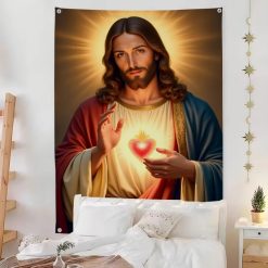 Tenture Murale Art Chrétien « Sacré-Cœur de Jésus »